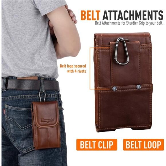 Genuine Leather Cell Phone Holster Case with Belt Clip Belt Loop Fits for iPhone - Picture 5 of 7